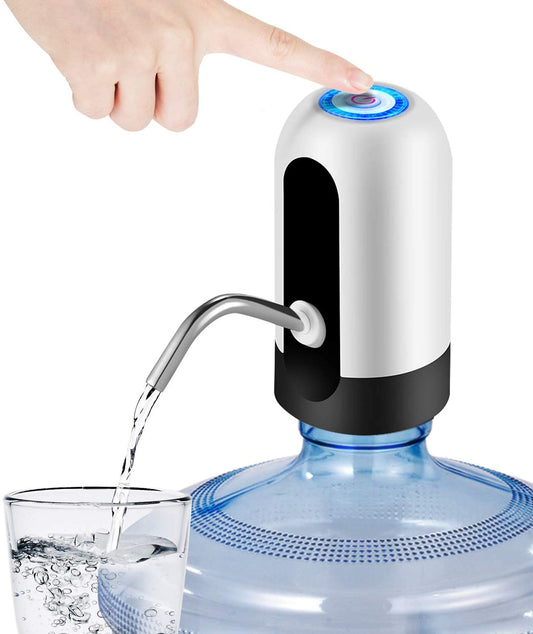 5-Gallon Water Bottle Dispenser with USB Charging, Portable Pump for Camping (White)