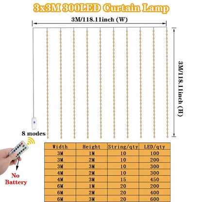 3/4/6m Curtain LED String Lights Garland USB Festoon Remote Control Fairy Garland Lights Christmas Decoration for Bedroom Home